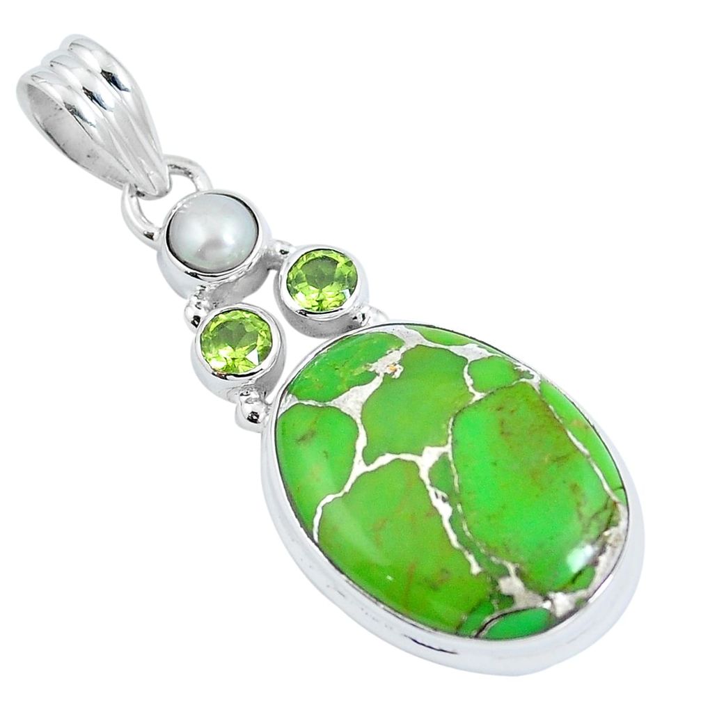 Green copper turquoise peridot 925 sterling silver pendant m69284