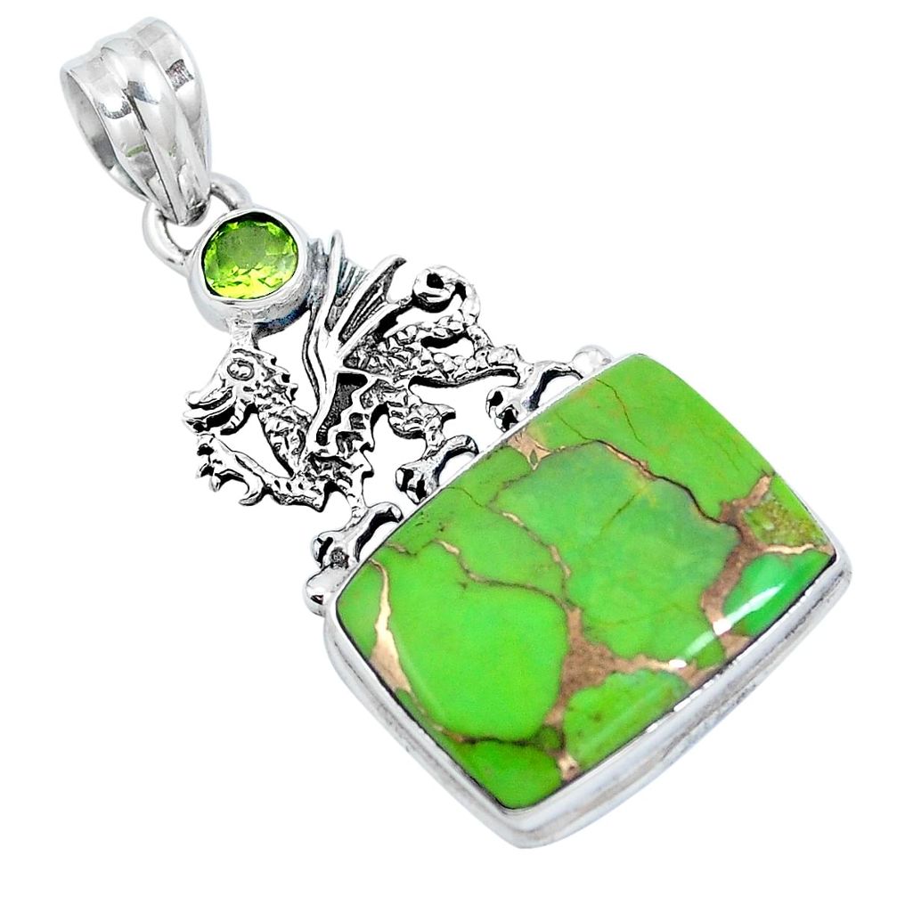 925 sterling silver green copper turquoise peridot dragon pendant m69285