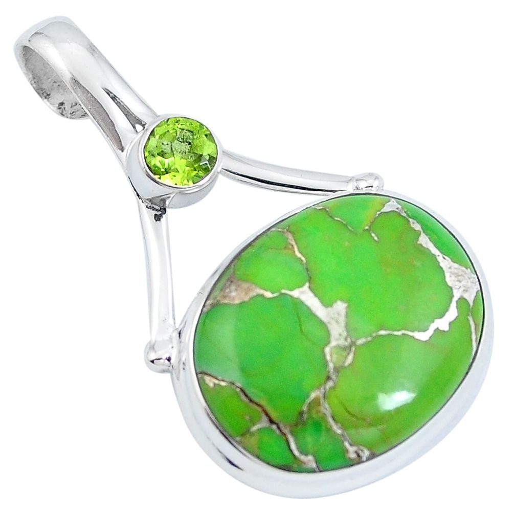 Green copper turquoise peridot 925 sterling silver pendant m69287
