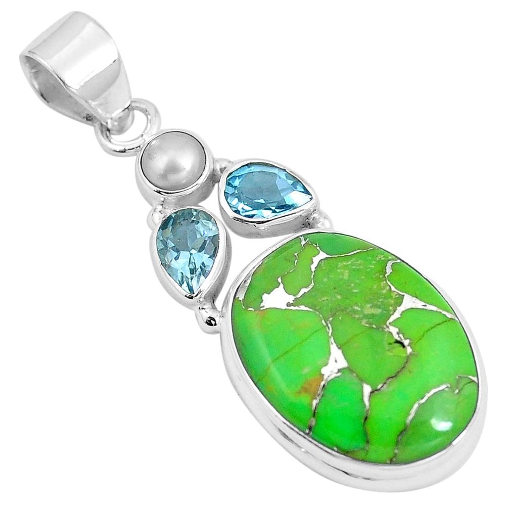 Green copper turquoise topaz 925 sterling silver pendant jewelry m69294