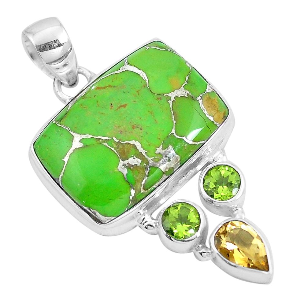 Green copper turquoise peridot 925 sterling silver pendant m69298
