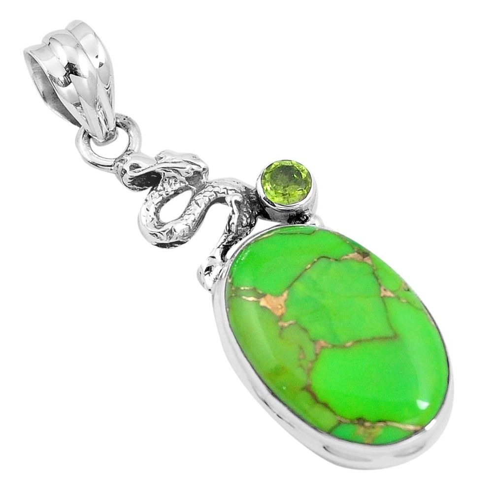 Green copper turquoise peridot 925 sterling silver snake pendant m69299