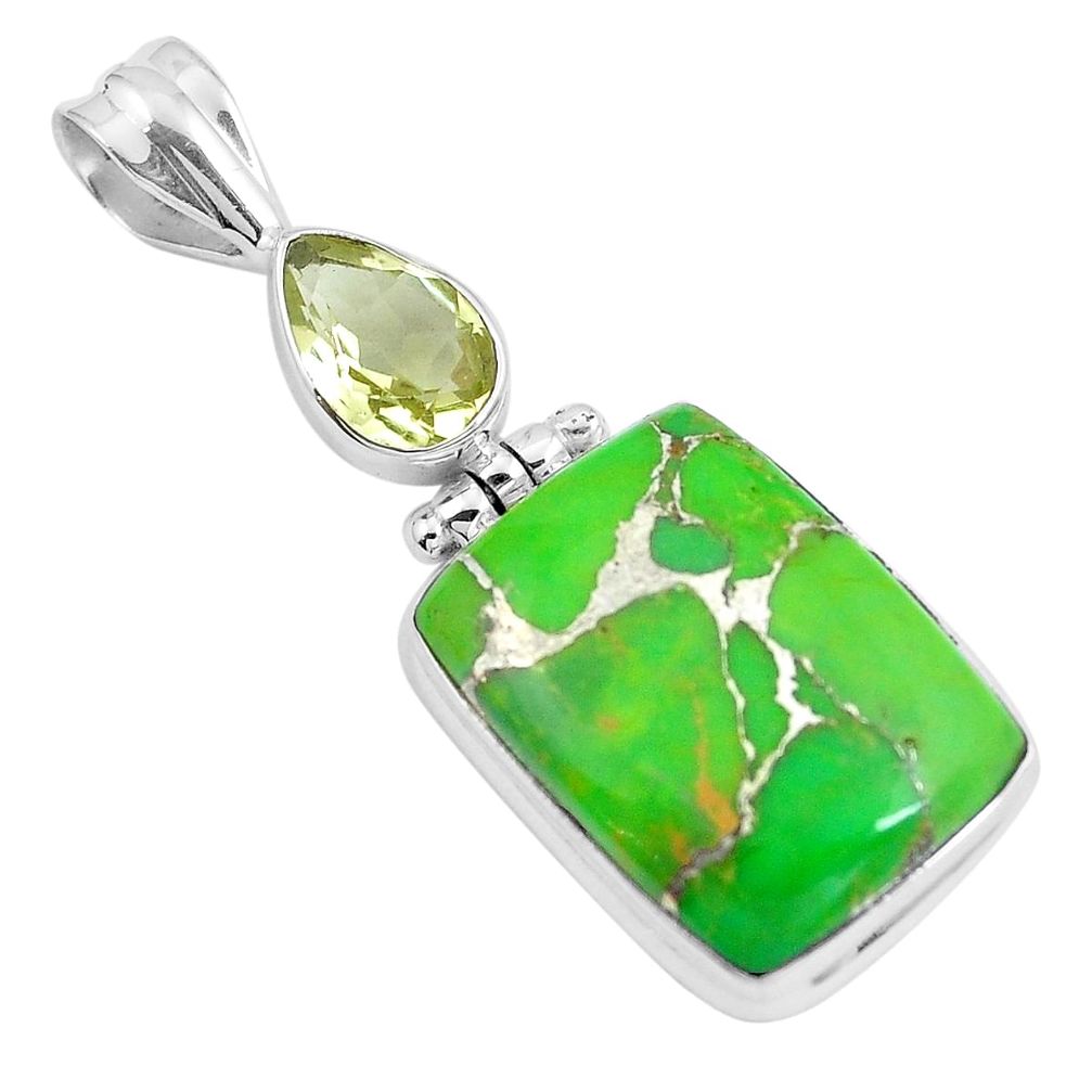 925 sterling silver green copper turquoise topaz pendant jewelry m69300