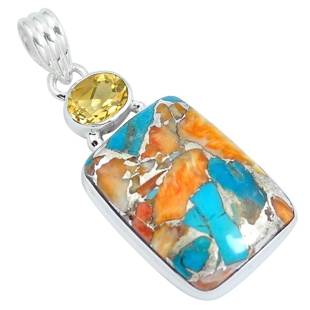 Multi color spiny oyster arizona turquoise 925 silver pendant jewelry m69320