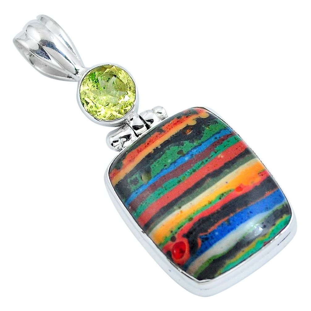 925 silver natural multi color rainbow calsilica topaz pendant jewelry m69349