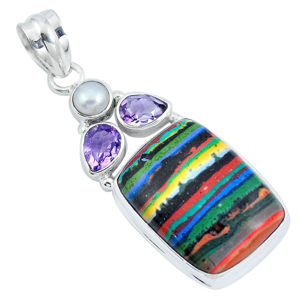 Natural multi color rainbow calsilica amethyst 925 silver pendant m69353