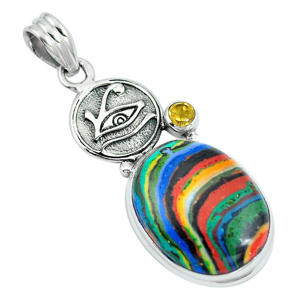 925 silver natural multi color rainbow calsilica horse eye pendant m69359