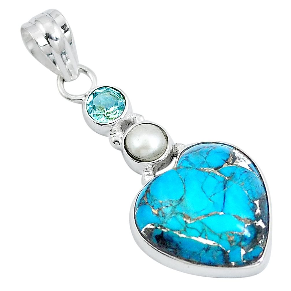 Blue copper turquoise heart topaz 925 sterling silver pendant jewelry m69366