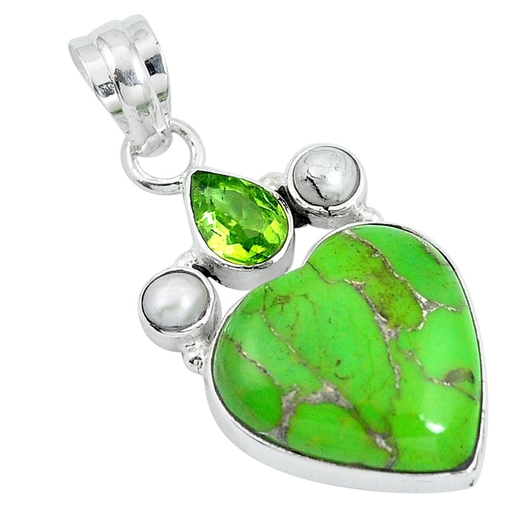 Green copper turquoise heart peridot 925 sterling silver pendant m69369