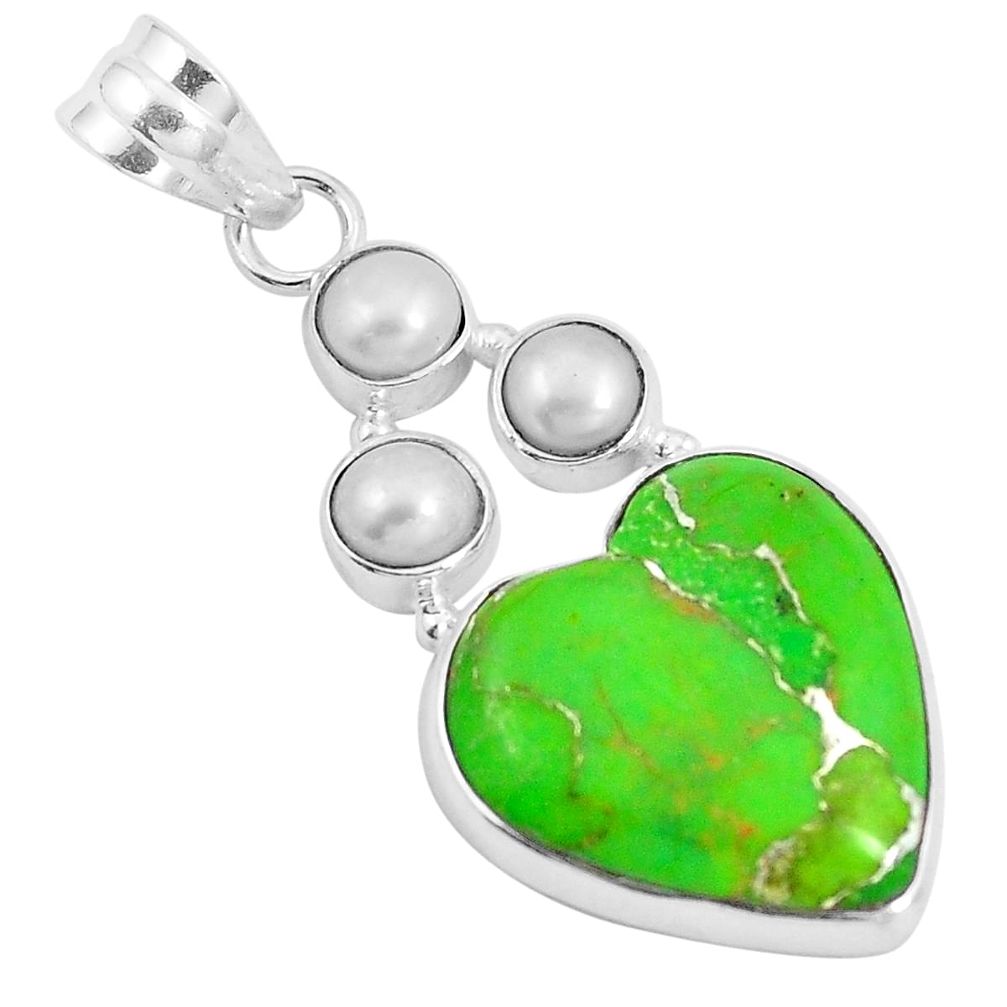 Green copper turquoise heart pearl 925 sterling silver pendant jewelry m69371