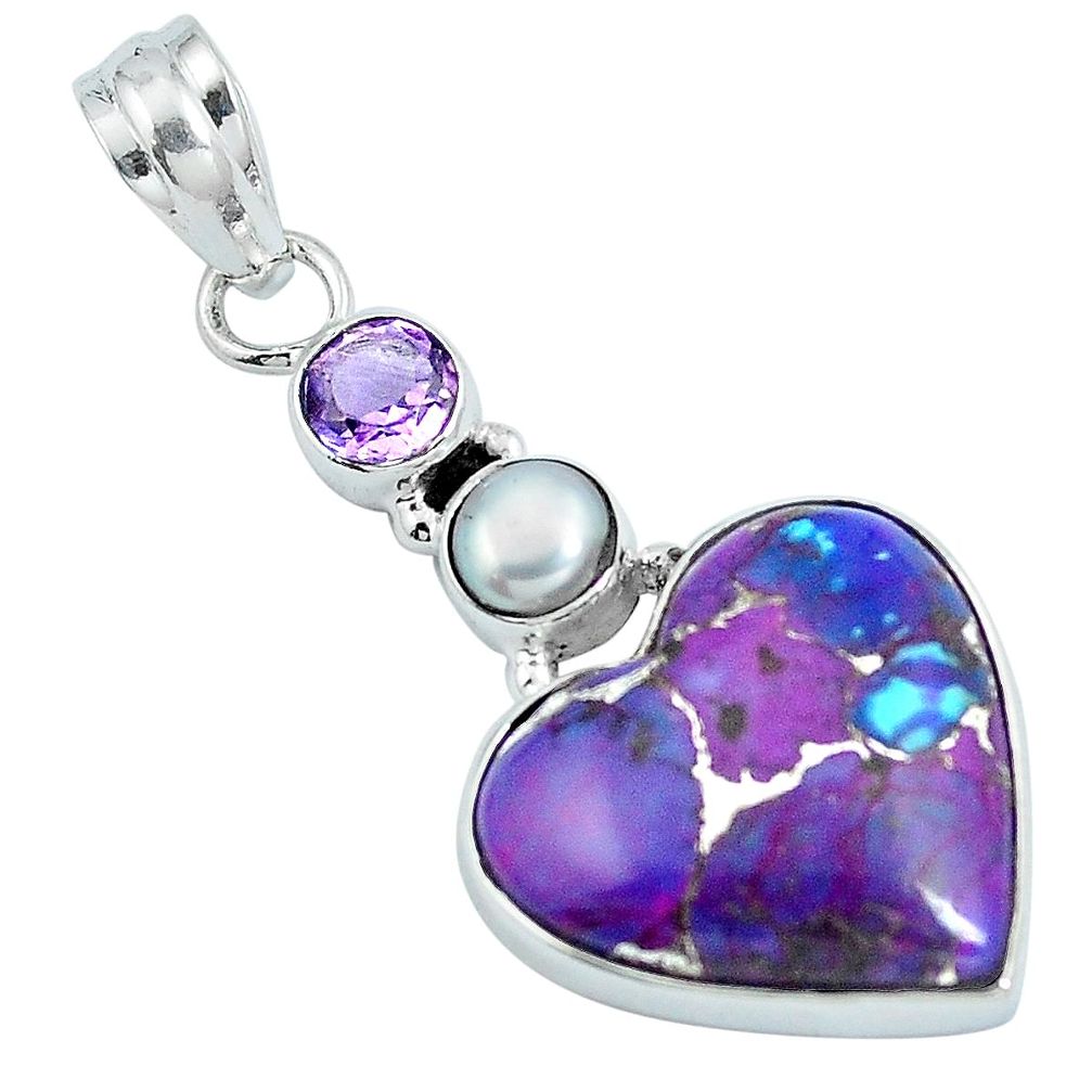 925 sterling silver purple copper turquoise heart amethyst pearl pendant m69376