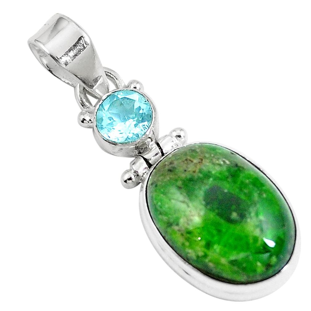 14.65cts natural green chrome diopside topaz 925 sterling silver pendant m69401