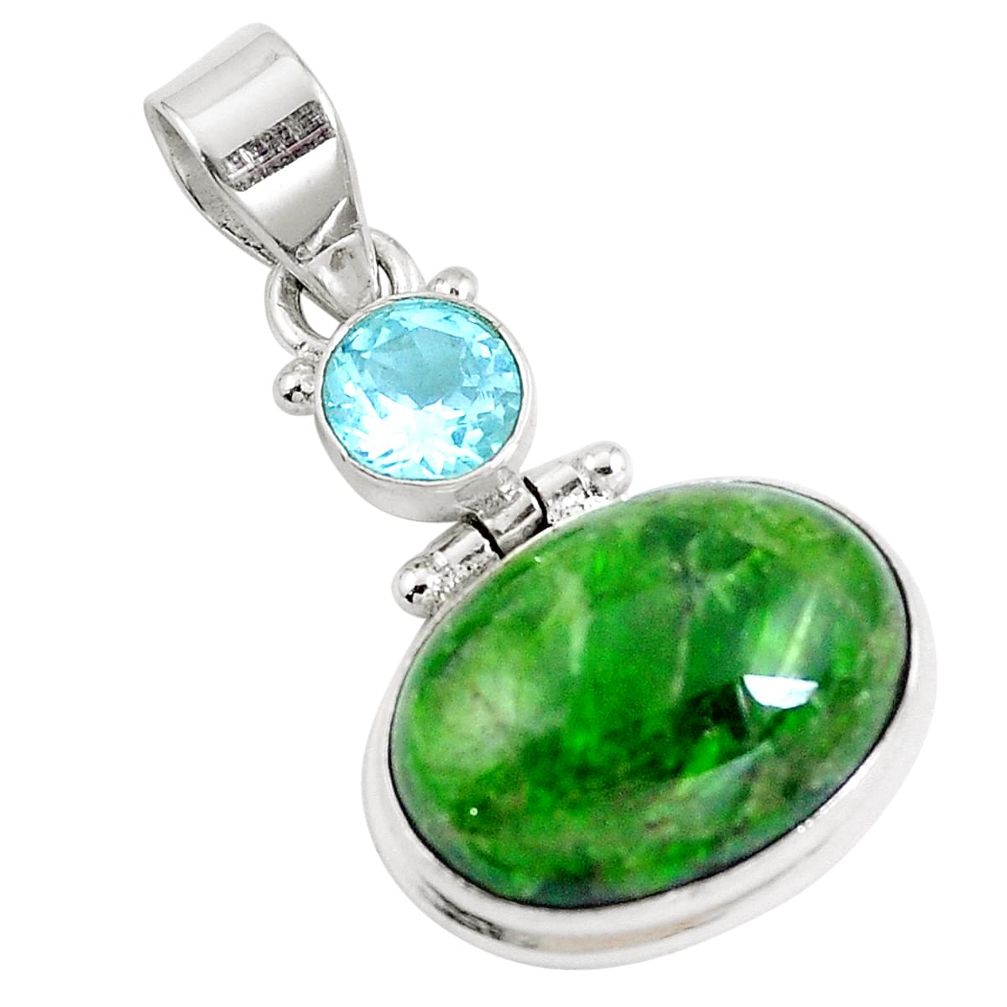 15.43cts natural green chrome diopside topaz 925 sterling silver pendant m69402