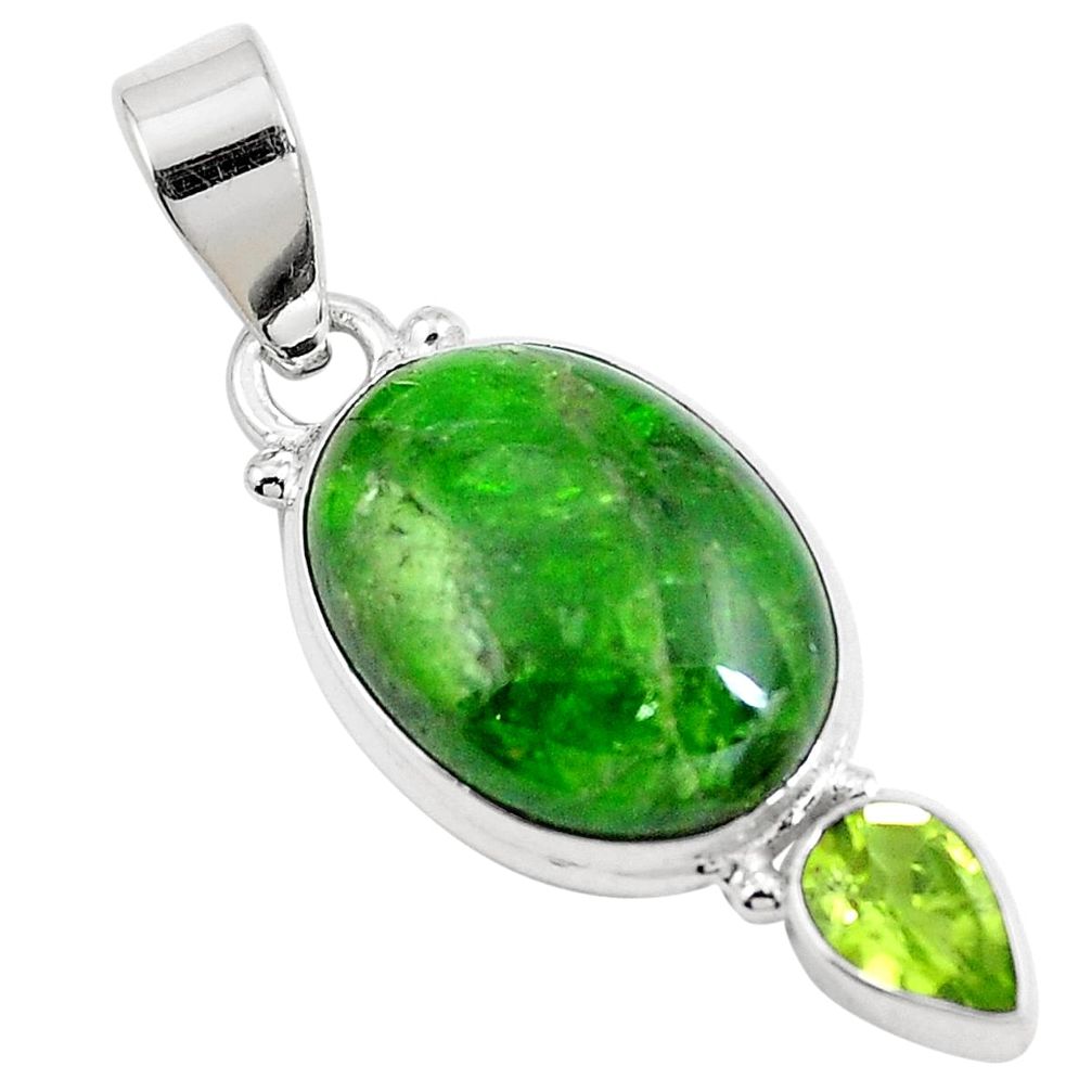14.23cts natural green chrome diopside peridot 925 silver pendant m69403