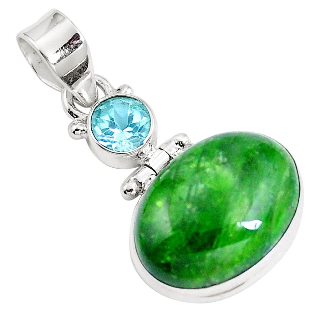 14.62cts natural green chrome diopside topaz 925 sterling silver pendant m69404