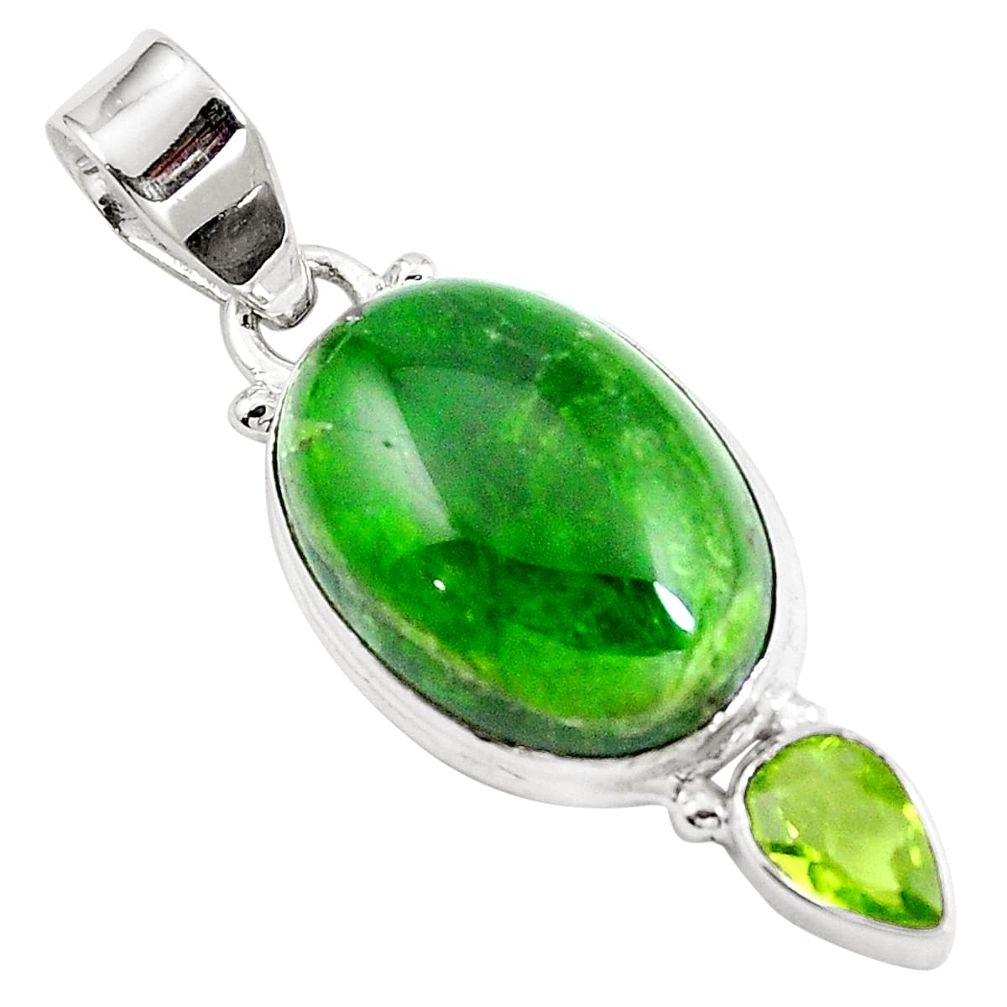 14.35cts natural green chrome diopside peridot 925 silver pendant m69409