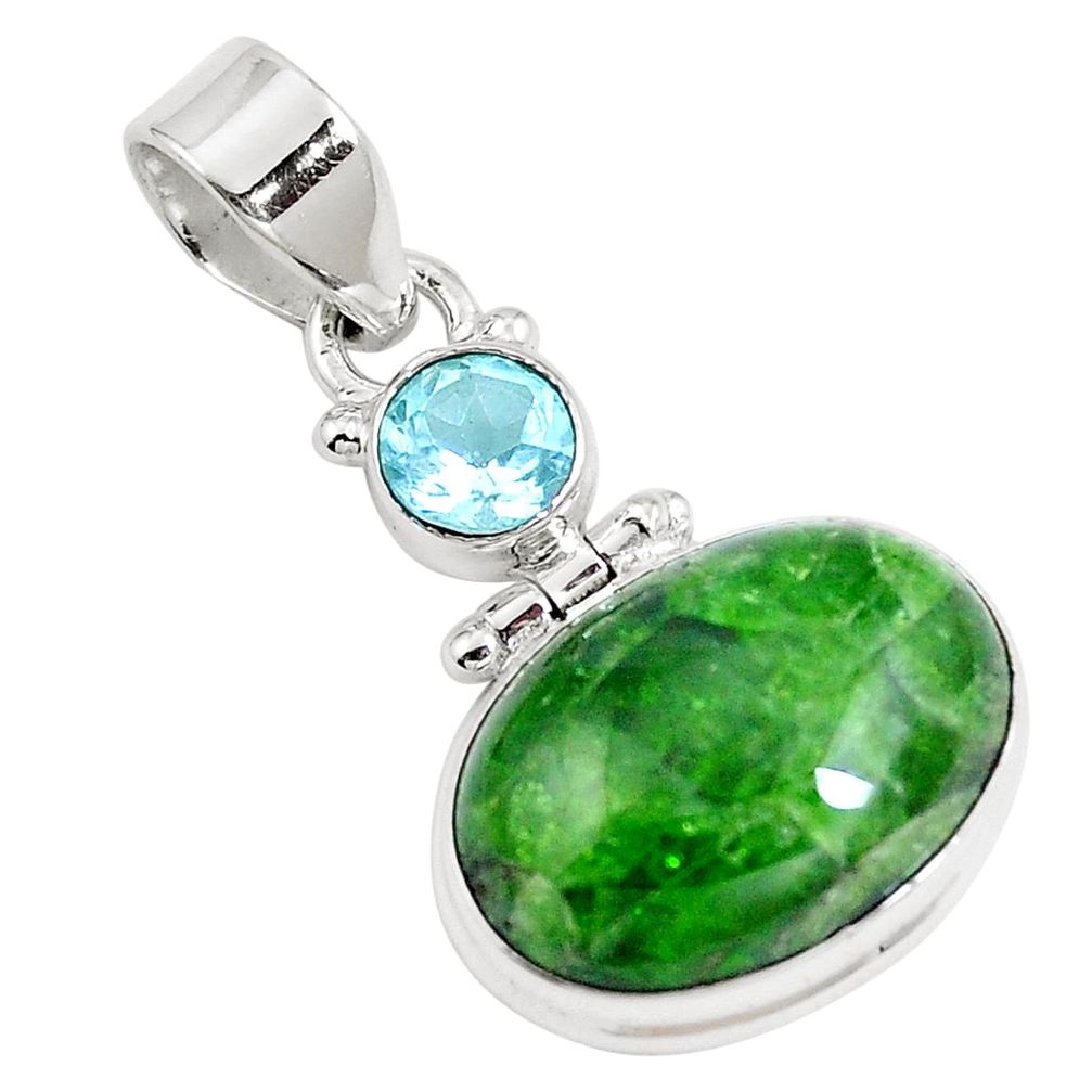 15.22cts natural green chrome diopside topaz 925 sterling silver pendant m69410