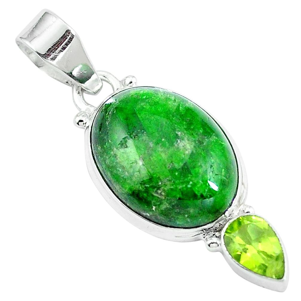 13.65cts natural green chrome diopside peridot 925 silver pendant m69412
