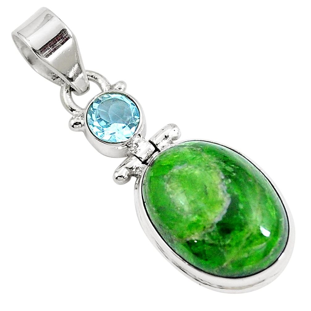 14.80cts natural green chrome diopside topaz 925 sterling silver pendant m69415
