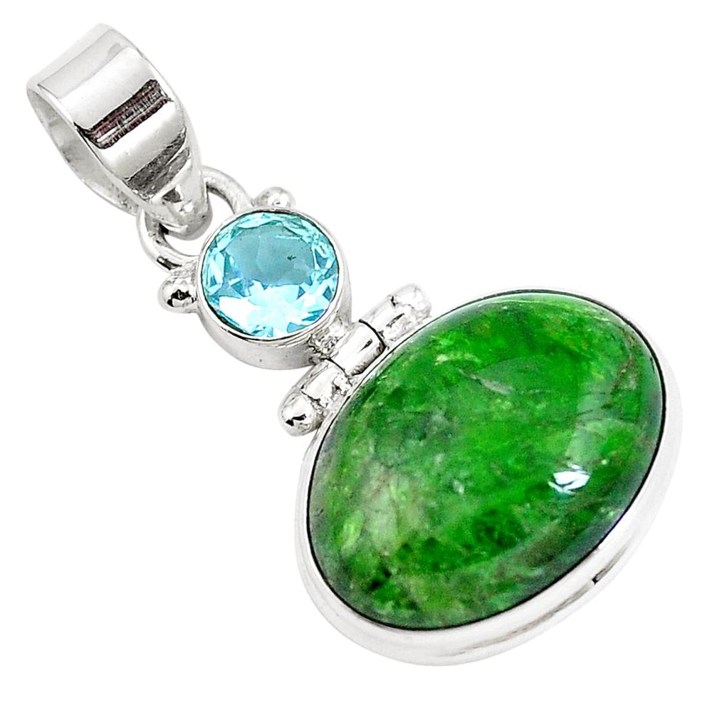 14.57cts natural green chrome diopside topaz 925 sterling silver pendant m69416