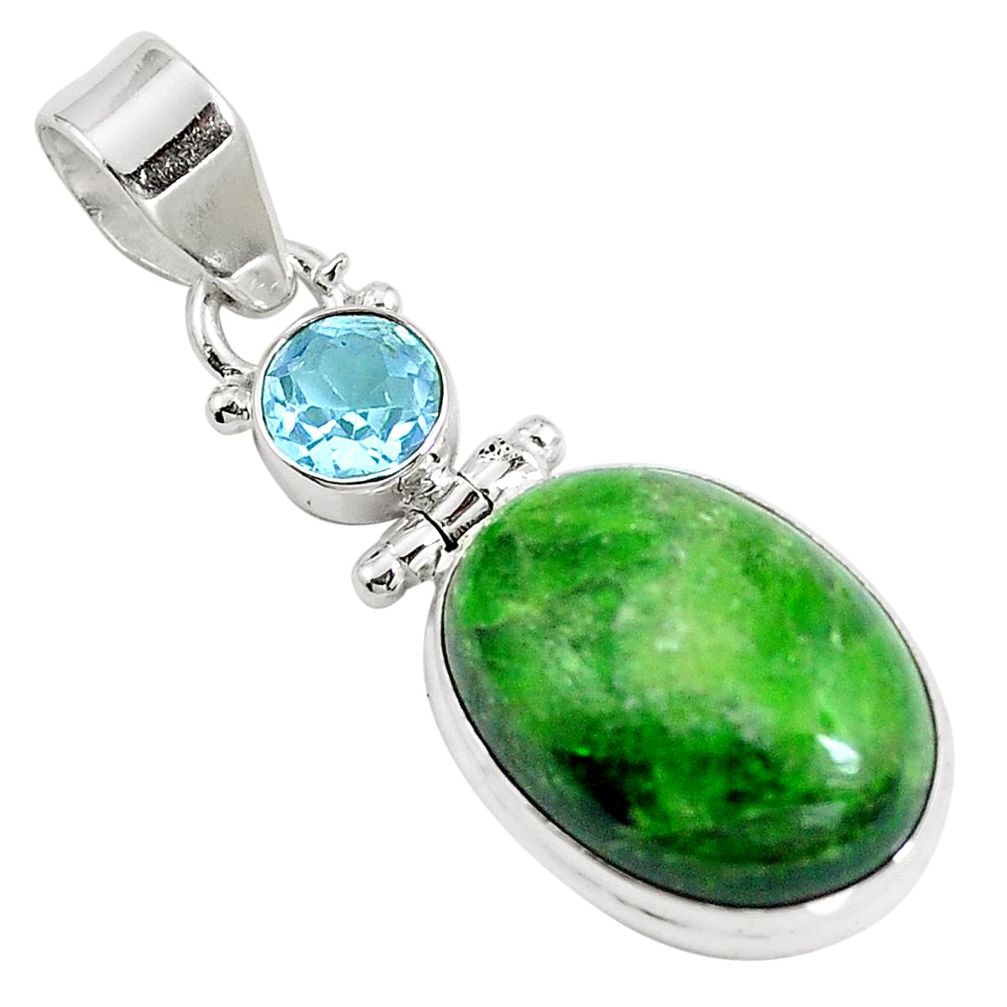 14.95cts natural green chrome diopside topaz 925 sterling silver pendant m69419