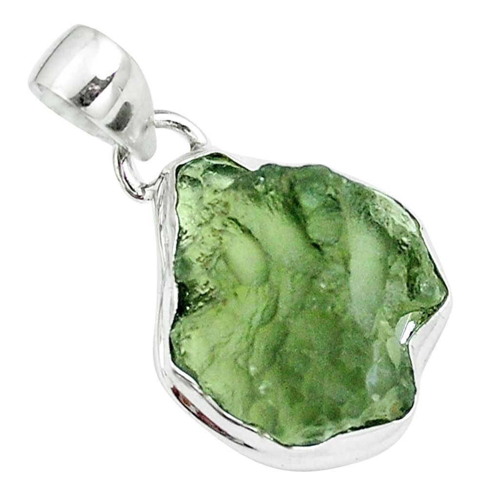 Natural green moldavite (genuine czech) 925 silver pendant m69441