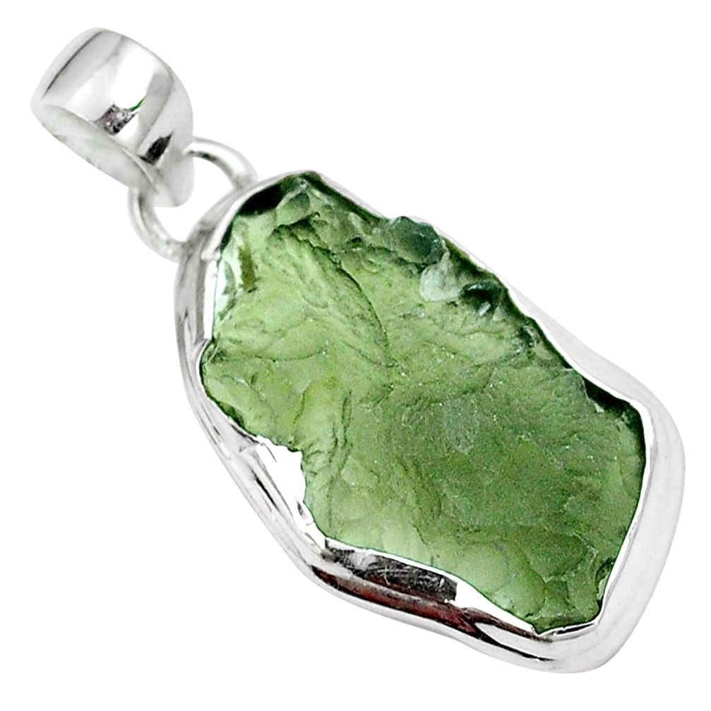 Natural green moldavite (genuine czech) 925 silver pendant m69442