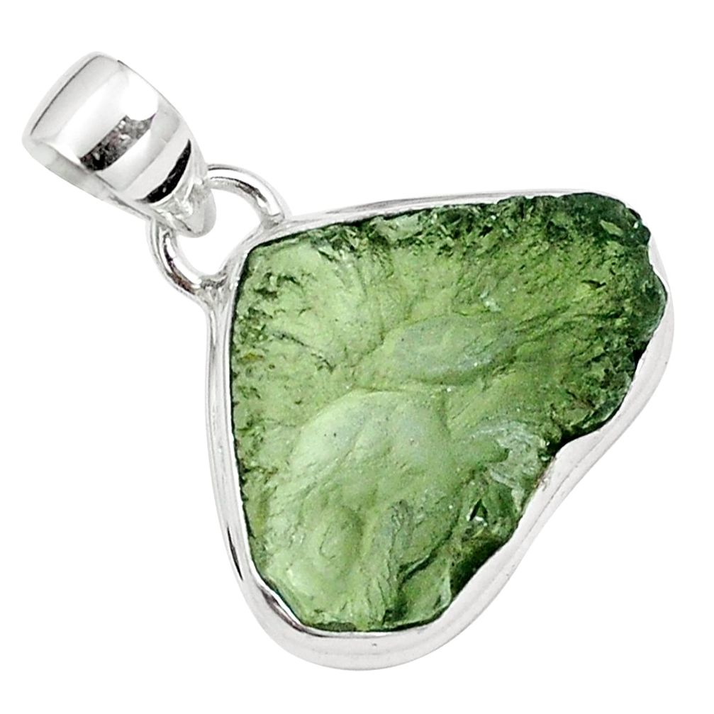 Natural green moldavite (genuine czech) 925 silver pendant jewelry m69446