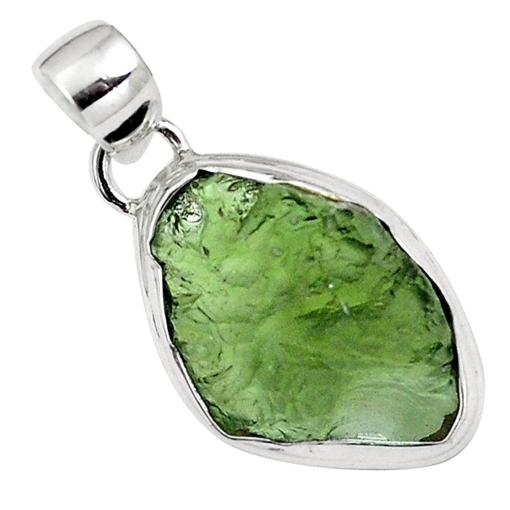 Natural green moldavite (genuine czech) 925 silver pendant jewelry m69447