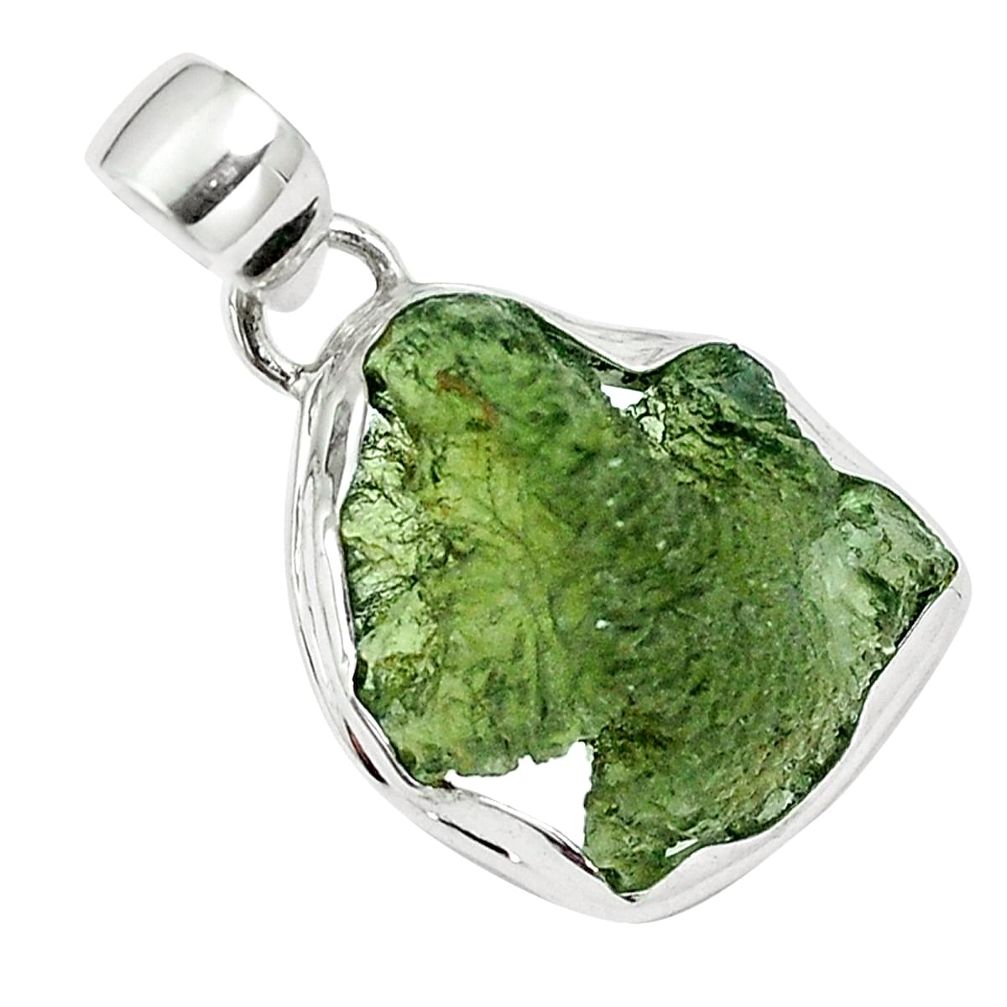 Natural green moldavite (genuine czech) 925 silver pendant jewelry m69448