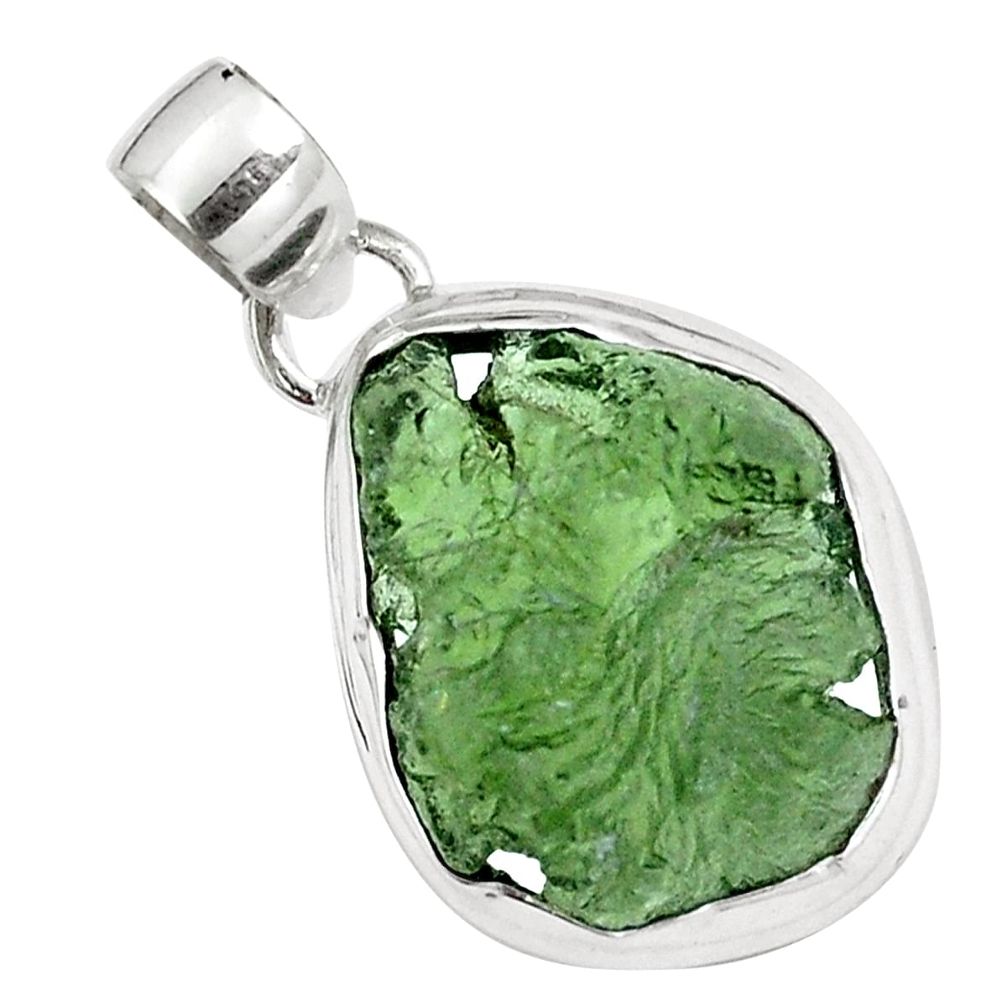 Natural green moldavite (genuine czech) 925 sterling silver pendant m69450