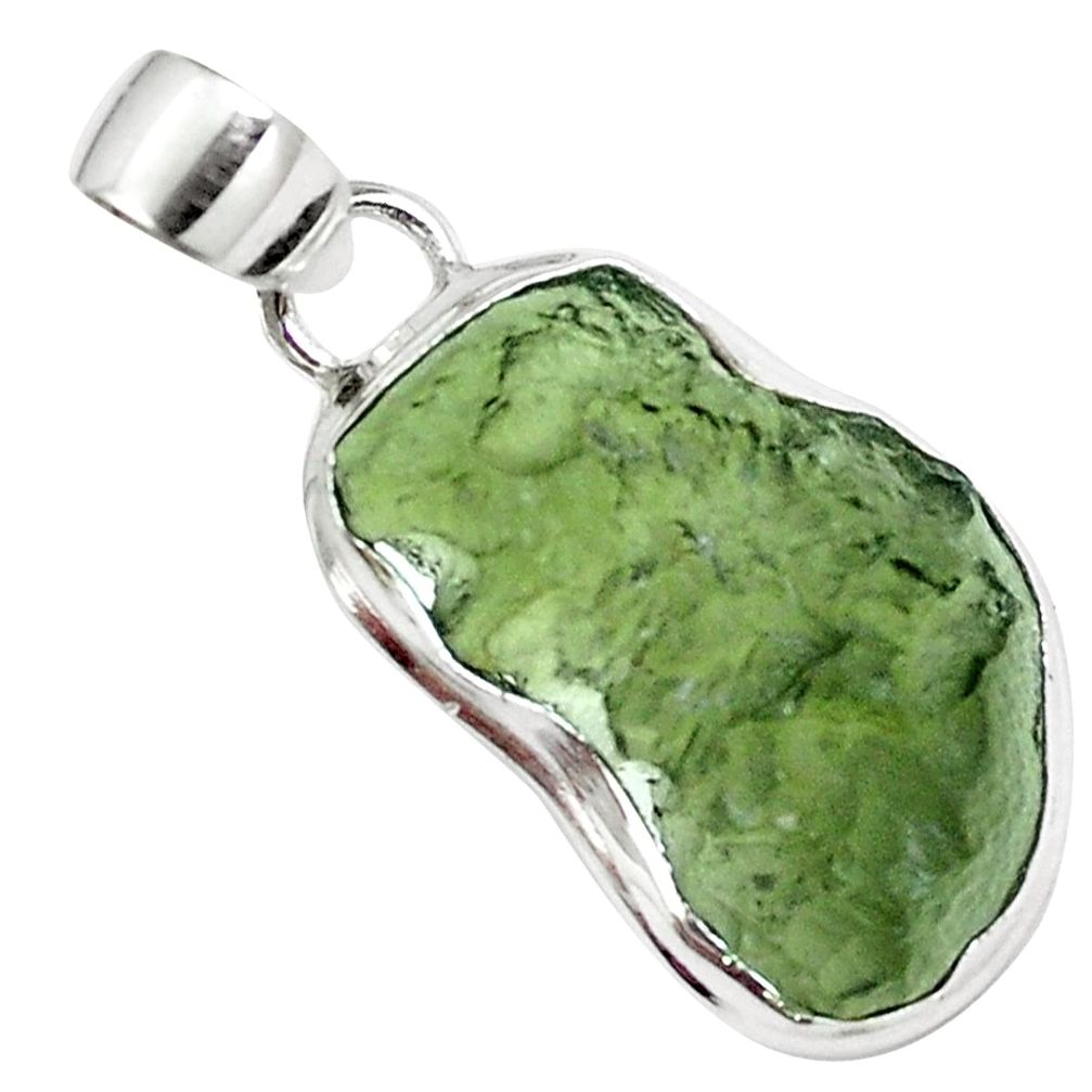 925 silver natural green moldavite (genuine czech) fancy pendant m69453