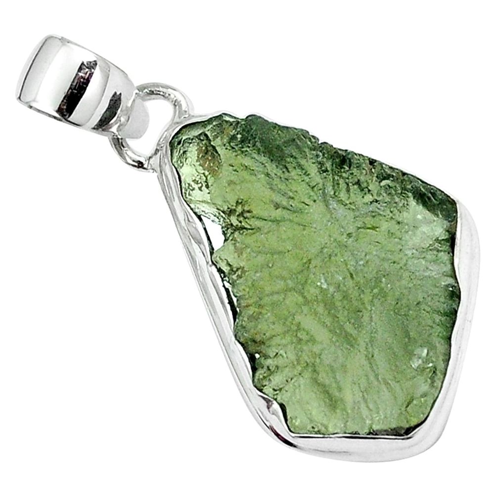 Natural green moldavite (genuine czech) 925 silver pendant m69455