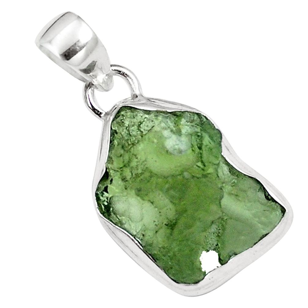 Natural green moldavite (genuine czech) 925 silver pendant jewelry m69457