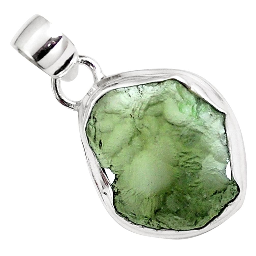 925 silver natural green moldavite (genuine czech) pendant jewelry m69458