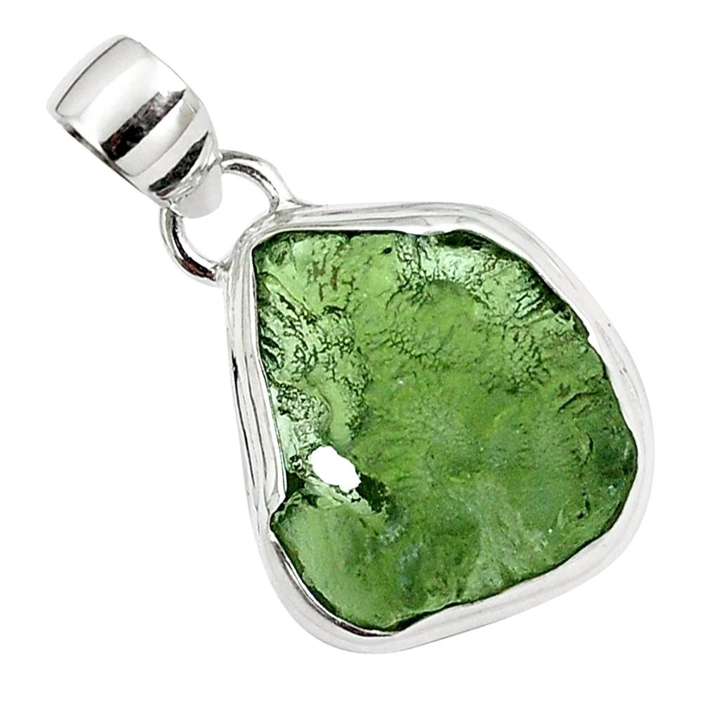 Natural green moldavite (genuine czech) 925 silver pendant jewelry m69459