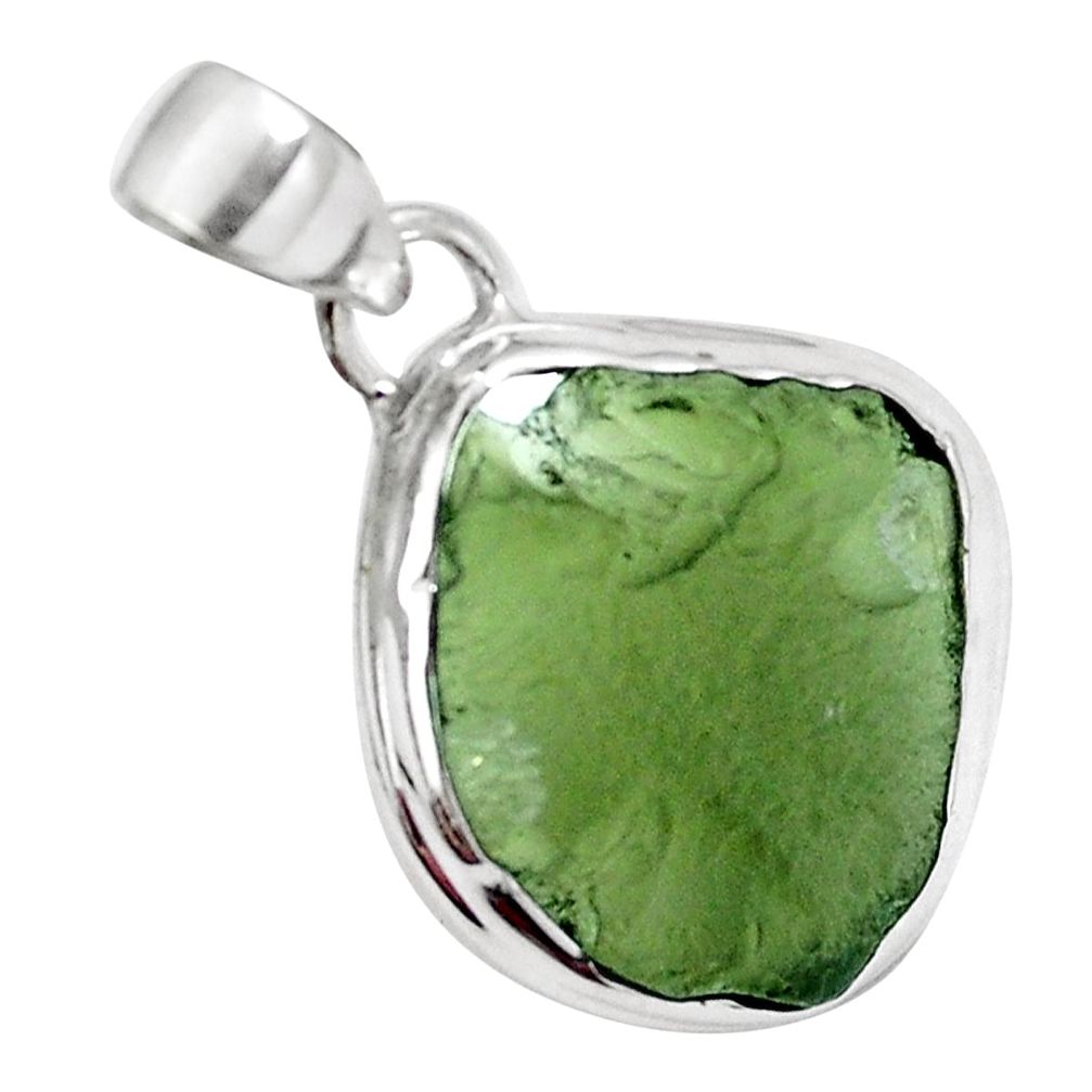 Natural green moldavite (genuine czech) 925 silver pendant m69460