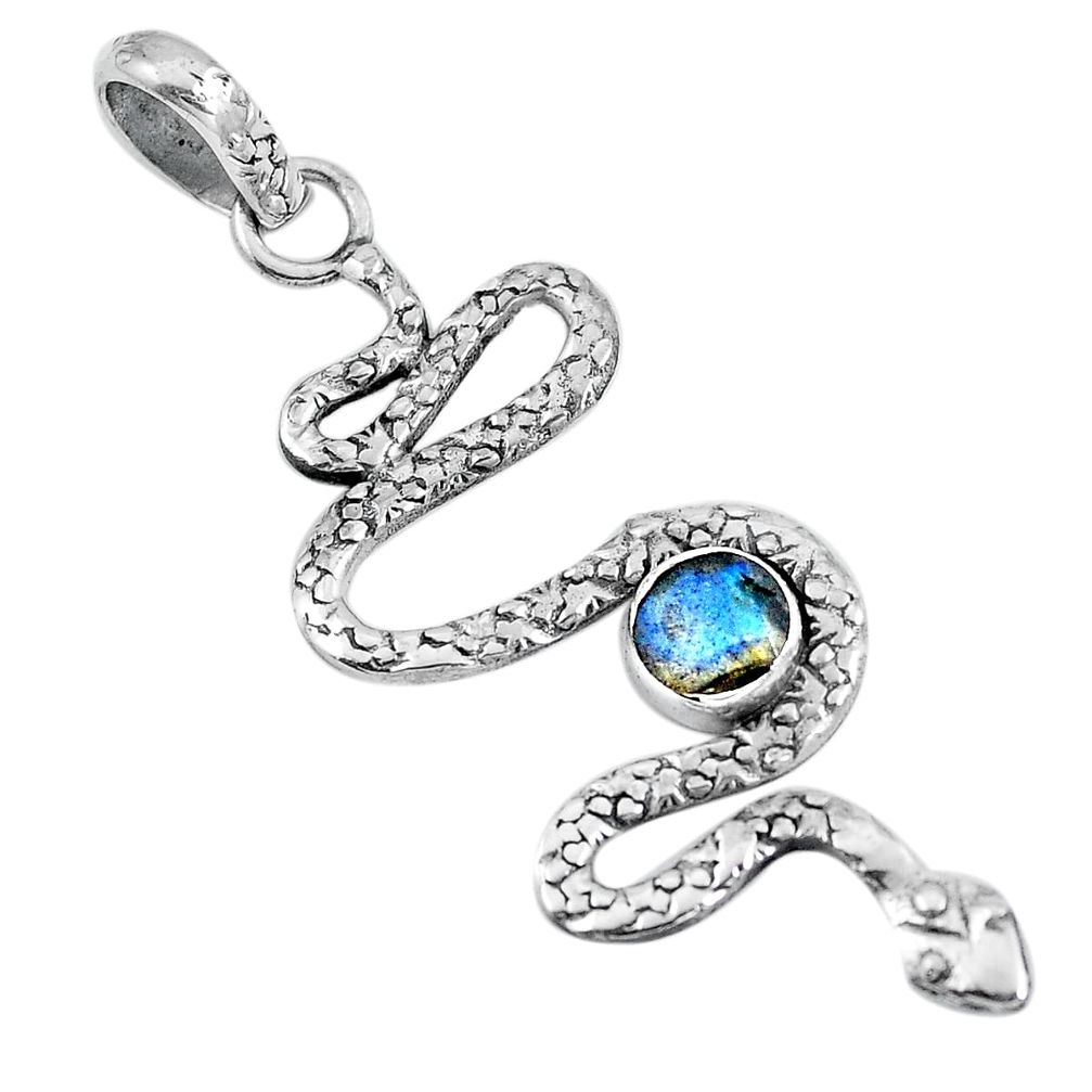 Natural blue labradorite 925 sterling silver snake pendant m69461