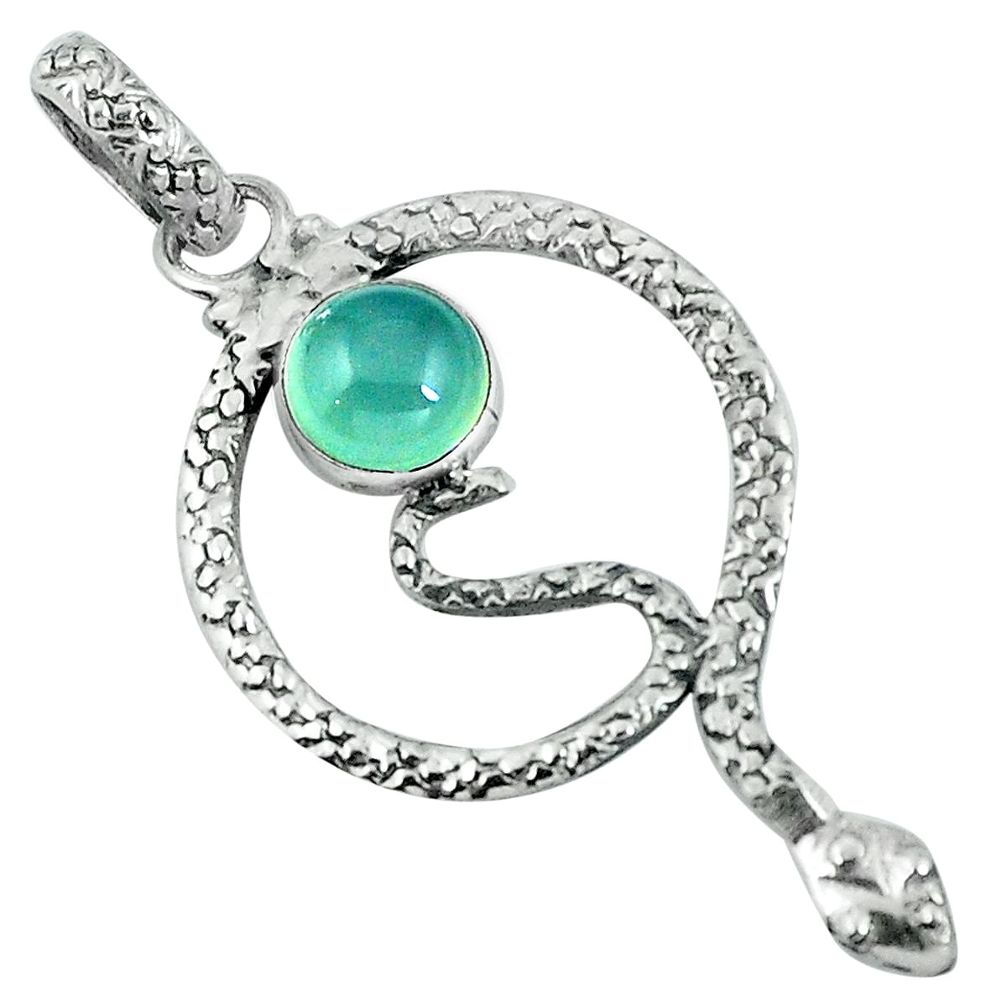 Natural aqua chalcedony 925 sterling silver snake pendant jewelry m69471