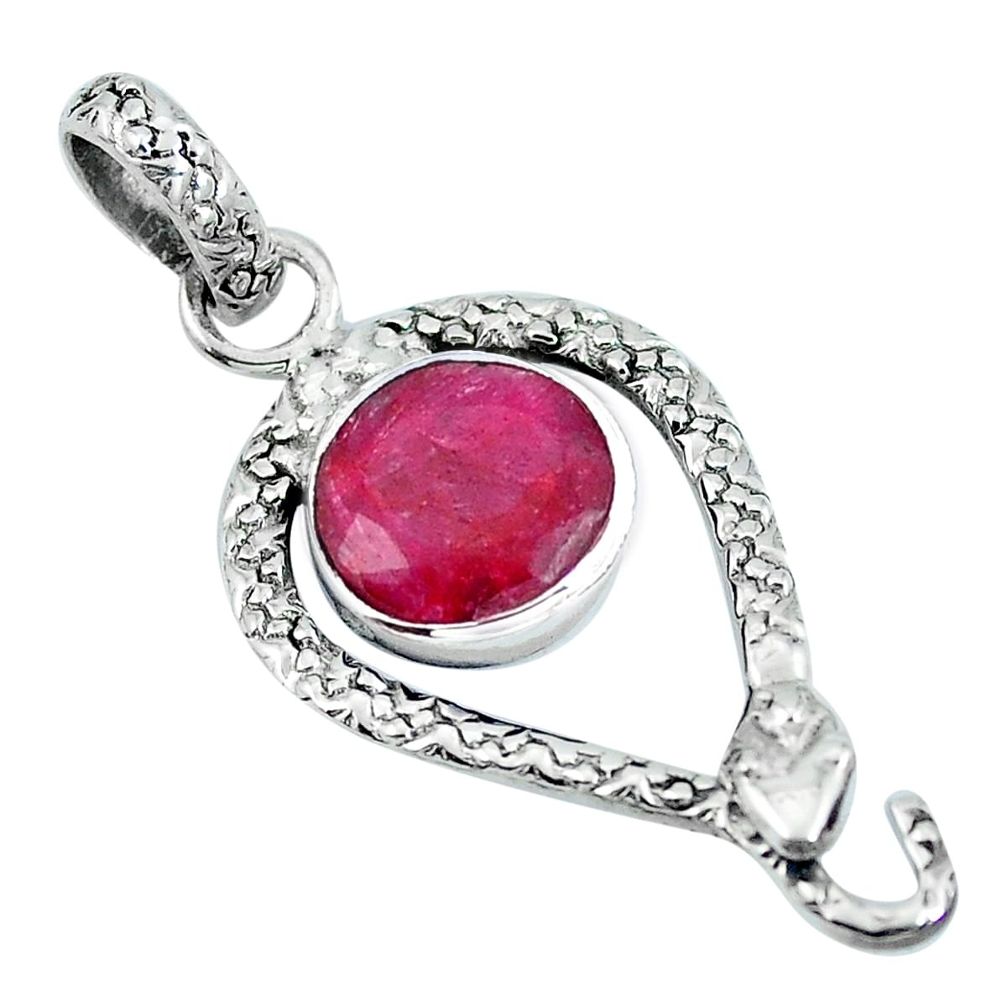 925 sterling silver natural red ruby round snake pendant jewelry m69472