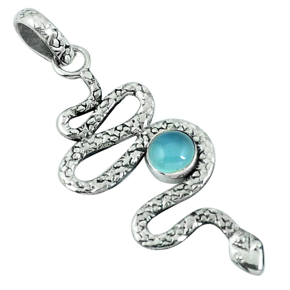Natural aqua chalcedony 925 sterling silver snake pendant jewelry m69474