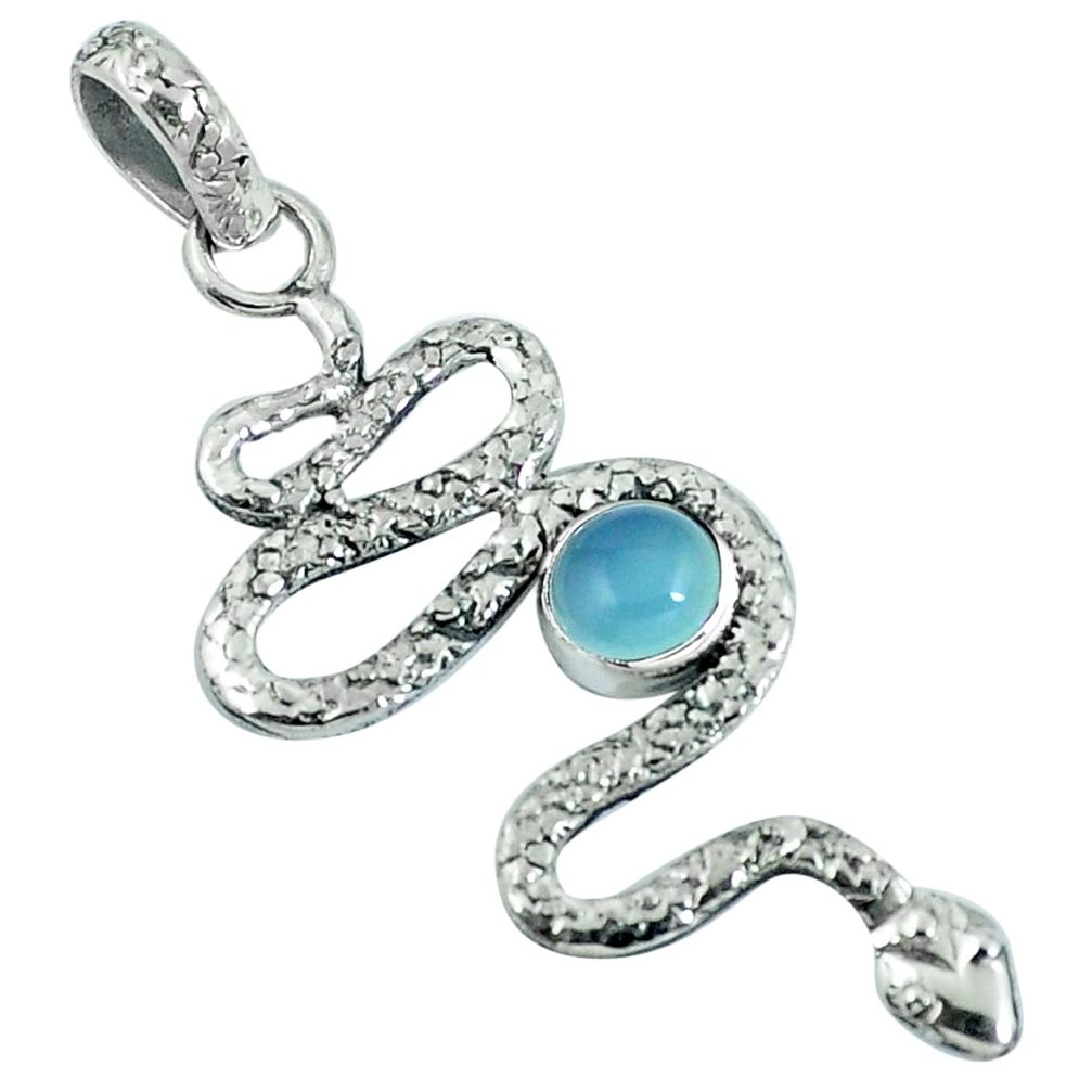 Natural aqua chalcedony 925 sterling silver snake pendant jewelry m69475