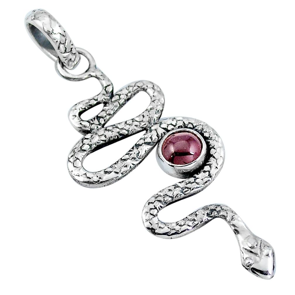 Natural red garnet 925 sterling silver snake pendant jewelry m69476