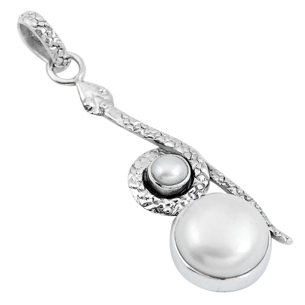 Natural white pearl 925 sterling silver snake pendant jewelry m69483