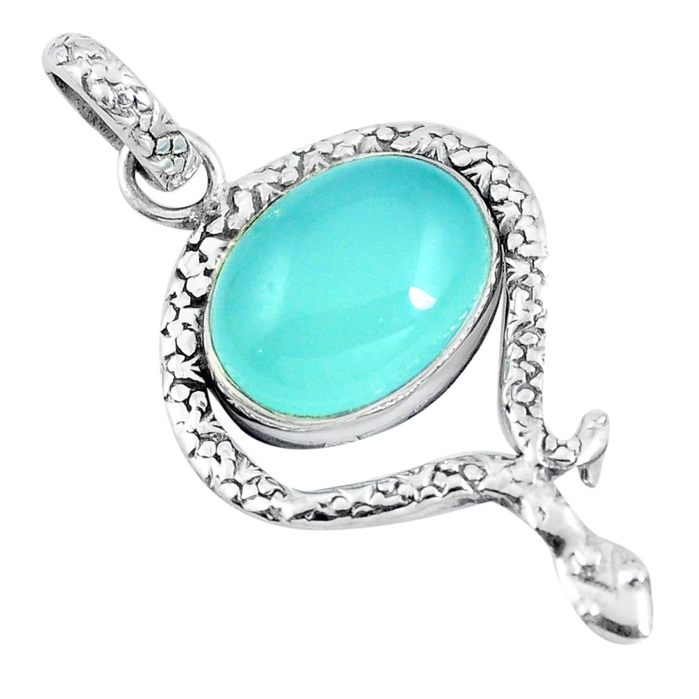 Natural aqua chalcedony 925 sterling silver snake pendant jewelry m69486