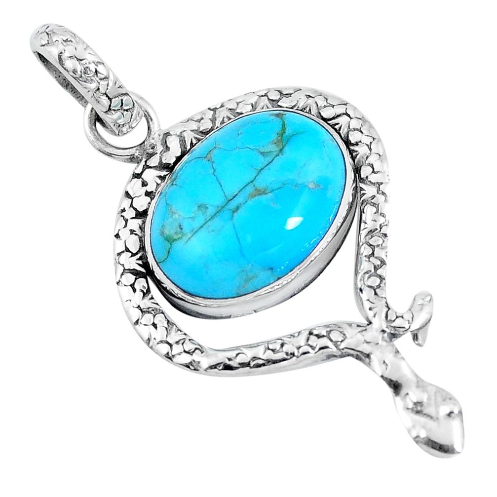 Blue arizona mohave turquoise 925 sterling silver snake pendant m69489