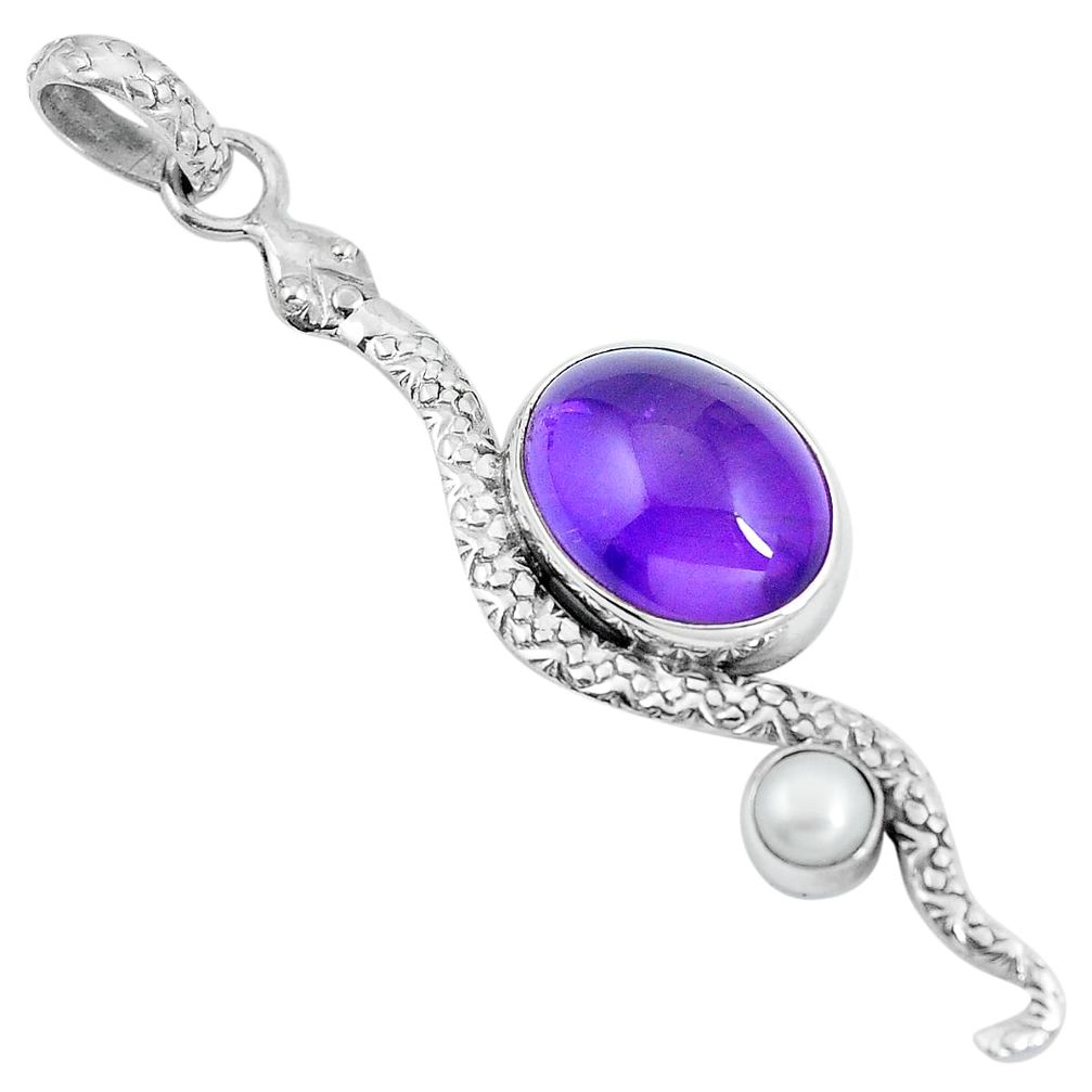 Natural purple amethyst pearl 925 sterling silver snake pendant m69492