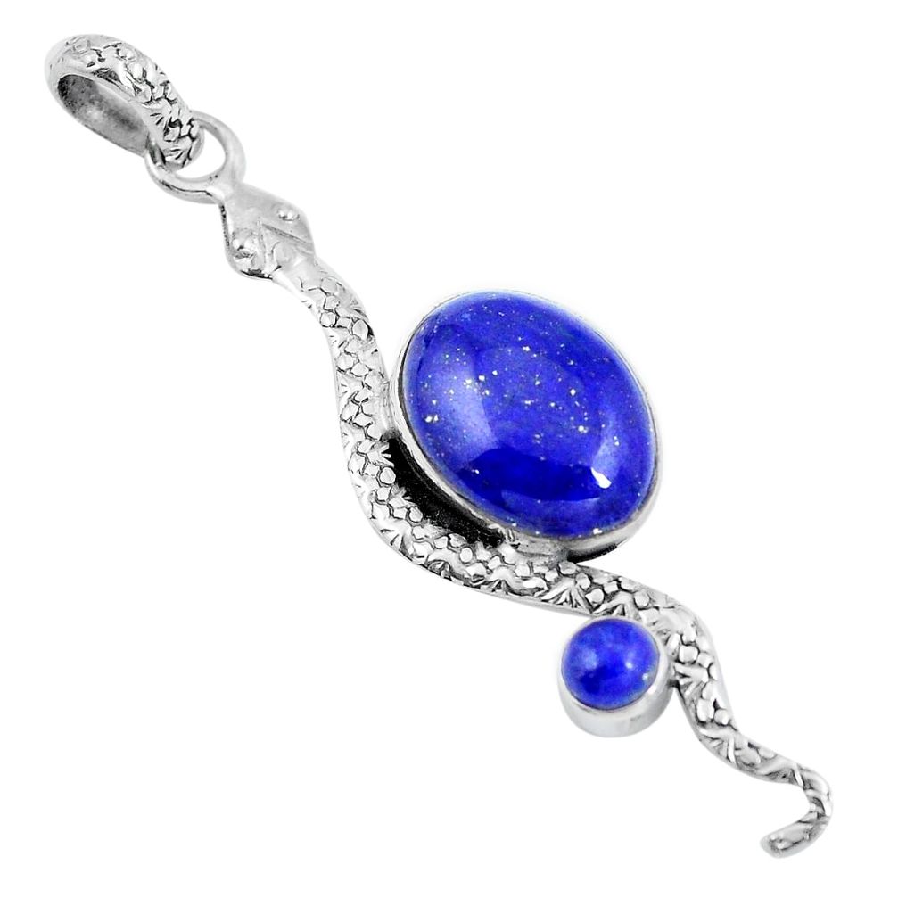 Natural blue lapis lazuli 925 sterling silver snake pendant m69493