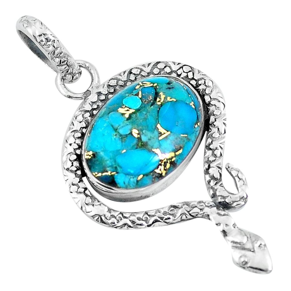 925 sterling silver blue copper turquoise snake pendant jewelry m69494