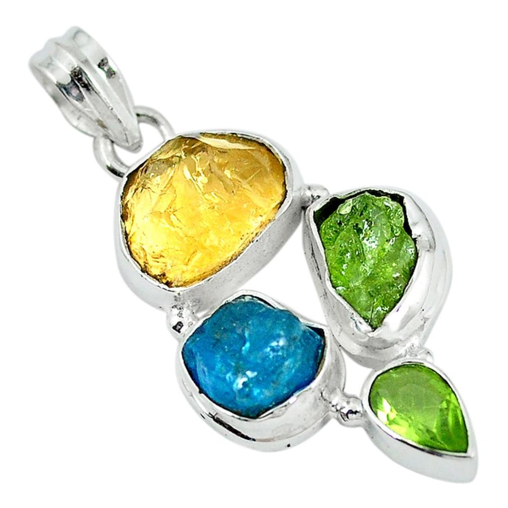 Yellow citrine rough apatite rough 925 sterling silver pendant jewelry m6959